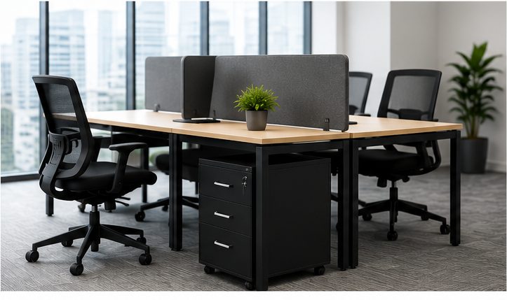 Office desks, chairs and workstations ready for an office relocation